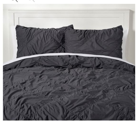 Pottery Barn Dorm Ruched Diamond Organic Duvet Cover Gray Twin Cotton - Picture 1 of 5